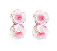 QIAOLEHUI Handmade Fabric Flower Earrings Unique and Stylish Accessories Big Boho Chic Cloth Floral Earrings, L, Metal, No Gemstone