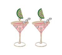 QIAOLEHUI Martini Earrings for Women Watermelon Wine Glass Dangle Earrings Sparkly Crystal Earrings Wine Bottle Earrings Rhinestone Jewelry Christmas Gifts, Large, Metal, No Gemstone