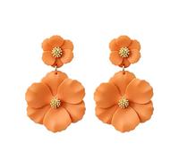 QIAOLEHUI Matte Double Flower Drop Earrings Tiered Floral Dangle Petal Earrings Bohemian Multi Color Statement Jewelry Lightweight Matte Finish Large Design for Women Daily Holiday Summer Occasion, L