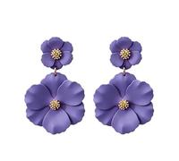 QIAOLEHUI Matte Double Flower Drop Earrings Tiered Floral Dangle Petal Earrings Bohemian Multi Color Statement Jewelry Lightweight Matte Finish Large Design for Women Daily Holiday Summer Occasion, L