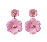 QIAOLEHUI Matte Double Flower Drop Earrings Tiered Floral Dangle Petal Earrings Bohemian Multi Color Statement Jewelry Lightweight Matte Finish Large Design for Women Daily Holiday Summer Occasion, L