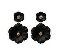 QIAOLEHUI Matte Double Flower Drop Earrings Tiered Floral Dangle Petal Earrings Bohemian Multi Color Statement Jewelry Lightweight Matte Finish Large Design for Women Daily Holiday Summer Occasion, L