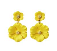 QIAOLEHUI Matte Double Flower Drop Earrings Tiered Floral Dangle Petal Earrings Bohemian Multi Color Statement Jewelry Lightweight Matte Finish Large Design for Women Daily Holiday Summer Occasion, L