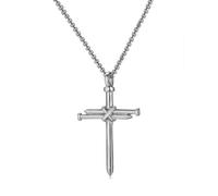 QIAOLEHUI Nail Cross Necklace for Men Stainless Steel Vintage Polished Black Gold Silver Nail Cross Pendant Chain Cross Necklace Christian Jesus Jewelry Gifts, L, Metal, No Gemstone