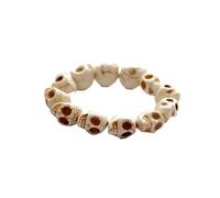 QIAOLEHUI Punk Skull Bead Skeleton Bracelets Gothic Charm Head Bone Stone Seed Elastic Bracelets Tibetan Prayer for Men Women Hip Hop Jewelry, L, Alloy, no gemstone
