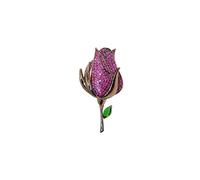 QIAOLEHUI Shining Crystal Violet Rose Flower Brooch for Women Alloy Diamond Floral Brooch Pins Wedding Party Jewelry, L, Metal, no gemstone