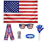 QIAOLUBI USA, Canada, Mexico World Cup Themed Hand Clappers Noisemaker Set - Eye Face Paint Blendable, National Flag, Fan Scarves, Wristbands and National Flag Glasses, Event Atmosphere Props (USA)