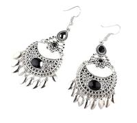 QIAOQI Bohemian Tassel Drop Earrings Ethnic Court Style Classical Carved Pendant Dangle Earring Women Girls Personality Jewelry(Black)