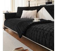 QIAQ Soft Velvet Sofa Covers Washable - Universal Non-Slip Sofa Cushion Covers 1 2 3 4 Seater Couch Covers for Sectional Sofa (70x180 cm,Black)