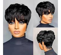 QiaQiaRing Chic Elegant Pixie Cut Wigs for Black Women Natural Color Short Layered Pixie Cut Human Hair Wigs for Women Glueless Brazilian Human Hair Wig