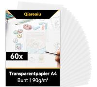 Qiareoiu 60 Sheets White Tracing Paper, Architect Paper A4, Tracing Paper Printable 90 g/m², Parchment Paper for Printing, Parchment Paper for Crafts, Also as Lantern Cuts