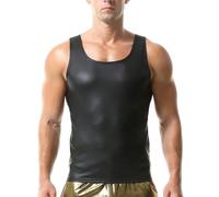 QiaTi Men's Faux Leather Undershirt Slim Fit Sleeveless Tank Top Round Neck Shirts Muscle Top