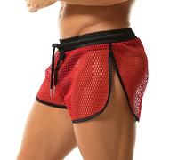 QiaTi Men's Mesh Shorts See Through Underwear Breathable Fishnet Rave Shorts for Men Red