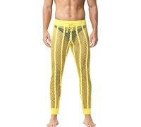 QiaTi Men's Mesh Transparent Muscle Leggings Stretchy Long Trousers with Drawstring