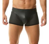 QiaTi Men's PU Leather Shorts Fashion Faux Leather & Mesh Panel Design Sexy Slim Fit Short Pant for Rave