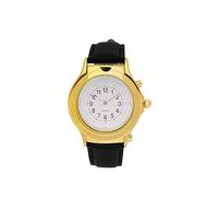 QIATKWH A quartz watch that can touch and speak, gold alloy case with black leather strap