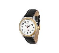 QIATKWH German Talking Watch for Elderly Gifts, Gold and Silver Double Colour Bowl, Black Leather Strap, Women's Style, 经ộ的