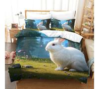 QIAVXZIP 3D Angora Rabbit Soft Printed Bedding Set 3 Pieces Duvet Cover Microfiber with Pillowcases For Kids Teens Boys Hidden Zipper Super King（260x220cm）