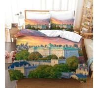 QIAVXZIP 3D Buckingham Palace, UK Luxury Bedding 3 Pieces Quilt Set Microfiber with Pillowcases for Adults Kids Bedroom Soft Zipper King（220x240cm）