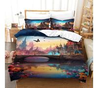 QIAVXZIP 3D Cityscape Architecture Soft Printed Bedding Set 3 Pieces Duvet Cover Microfiber with Pillowcases For Kids Teens Boys Zipper Closure Single（140x200cm）