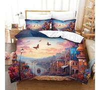 QIAVXZIP 3D Cityscape Architecture Soft Printed Bedding Set 3 Pieces Quilt Set Soft Microfiber with Pillowcases For Kids Teens Boys Soft Zipper Super King（260x220cm）