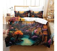 QIAVXZIP 3D Cityscape Architecture Soft Printed Bedding Set 3 Pieces Quilt Set Soft Microfiber with Pillowcases for Adults Kids Bedroom Hidden Zipper King（220x240cm）