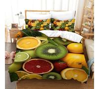QIAVXZIP 3D Colorful Fruits Luxury Bedding 3 Pieces Quilt Set Microfiber with Pillowcases For Kids Teens Boys Hidden Zipper Single（140x200cm）