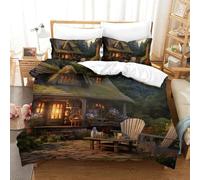 QIAVXZIP 3D Cosy Cottage Soft Printed Bedding Set 3 Pieces Quilt Set Microfiber with Pillowcases For Kids Teens Boys Hidden Zipper King（220x240cm）