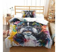 QIAVXZIP 3D FRENCH BULLDOG Soft Printed Bedding Set 2 Pieces Duvet Cover Soft Microfiber with Pillowcases for Adults Kids Bedroom Hidden Zipper Single（135x200cm）