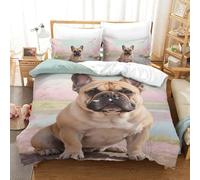 QIAVXZIP 3D French Bulldog Soft Printed Bedding Set 3 Pieces Duvet Cover Soft Microfiber with Pillowcases For Kids Teens Boys Soft Zipper Single（140x200cm）