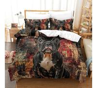 QIAVXZIP 3D FRENCH BULLDOG Soft Printed Bedding Set 3 Pieces Quilt Set Microfiber with Pillowcases for Adults Kids Bedroom Soft Zipper Super King（260x220cm）