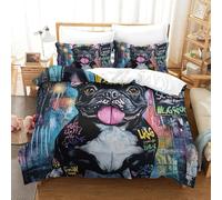 QIAVXZIP 3D FRENCH BULLDOG Soft Printed Bedding Set 3 Pieces Quilt Set Microfiber with Pillowcases For Kids Teens Boys Soft Zipper Double（200x200cm）