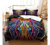 QIAVXZIP 3D Jellyfish Soft Printed Bedding Set 3 Pieces Duvet Cover Soft Microfiber with Pillowcases for Adults Kids Bedroom Hidden Zipper Double（200x200cm）