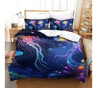 QIAVXZIP 3D Jellyfish Soft Printed Bedding Set 3 Pieces Quilt Set Microfiber with Pillowcases For Kids Teens Boys Hidden Zipper Single（140x200cm）