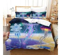 QIAVXZIP 3D Jellyfish Soft Printed Bedding Set Animal 3 Pieces Duvet Cover Soft Microfiber with Pillowcases For Kids Teens Boys Hidden Zipper Single（140x200cm）