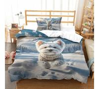 QIAVXZIP 3D Maltese Soft Printed Bedding Set animal 2 Pieces Duvet Cover Microfiber with Pillowcases For Kids Teens Boys Zipper Closure Single（135x200cm）