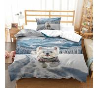 QIAVXZIP 3D Maltese Soft Printed Bedding Set animal 2 Pieces Duvet Cover Soft Microfiber with Pillowcases for Adults Kids Bedroom Zipper Closure Single（135x200cm）
