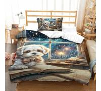 QIAVXZIP 3D Maltese Soft Printed Bedding Set animal 2 Pieces Quilt Set Soft Microfiber with Pillowcases For Kids Teens Boys Soft Zipper Single（135x200cm）
