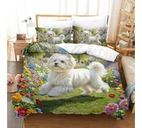 QIAVXZIP 3D Maltese Soft Printed Bedding Set animal 3 Pieces Duvet Cover Microfiber with Pillowcases For Kids Teens Boys Soft Zipper King（220x240cm）