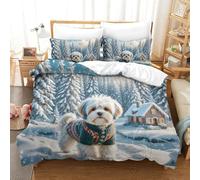 QIAVXZIP 3D Maltese Soft Printed Bedding Set animal 3 Pieces Duvet Cover Soft Microfiber with Pillowcases for Adults Kids Bedroom Soft Zipper Super King（260x220cm）