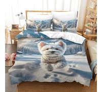 QIAVXZIP 3D Maltese Soft Printed Bedding Set animal 3 Pieces Duvet Cover Soft Microfiber with Pillowcases For Kids Teens Boys Zipper Closure Single（140x200cm）