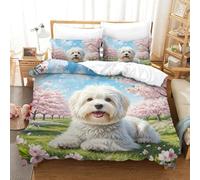 QIAVXZIP 3D Maltese Soft Printed Bedding Set animal 3 Pieces Quilt Set Microfiber with Pillowcases For Kids Teens Boys Hidden Zipper Double（200x200cm）