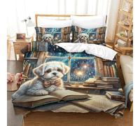 QIAVXZIP 3D Maltese Soft Printed Bedding Set animal 3 Pieces Quilt Set Microfiber with Pillowcases for Adults Kids Bedroom Soft Zipper Double（200x200cm）