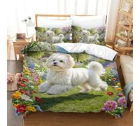 QIAVXZIP 3D Maltese Soft Printed Bedding Set animal 3 Pieces Quilt Set Soft Microfiber with Pillowcases for Adults Kids Bedroom Hidden Zipper Double（200x200cm）