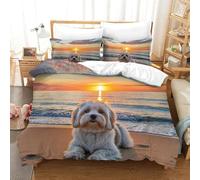 QIAVXZIP 3D Maltese Soft Printed Bedding Set animal 3 Pieces Quilt Set Soft Microfiber with Pillowcases For Kids Teens Boys Zipper Closure Super King（260x220cm）