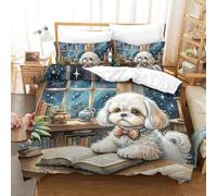 QIAVXZIP 3D Maltese Soft Printed Bedding Set animal 3 Pieces Quilt Set Soft Microfiber with Pillowcases For Kids Teens Boys Hidden Zipper King（220x240cm）