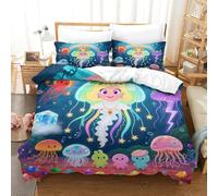 QIAVXZIP 3D Printed Jellyfish Luxury Bedding Animal 3 Pieces Duvet Cover Microfiber with Pillowcases For Kids Teens Boys Soft Zipper Super King（260x220cm）