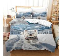 QIAVXZIP 3D Printed Maltese Luxury Bedding animal 3 Pieces Duvet Cover Microfiber with Pillowcases For Kids Teens Boys Soft Zipper Single（140x200cm）