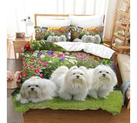 QIAVXZIP 3D Printed Maltese Luxury Bedding animal 3 Pieces Duvet Cover Microfiber with Pillowcases For Kids Teens Boys Soft Zipper King（220x240cm）