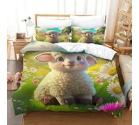 QIAVXZIP 3D Sheep Soft Printed Bedding Set Animal 3 Pieces Quilt Set Microfiber with Pillowcases For Kids Teens Boys Soft Zipper Super King（260x220cm）